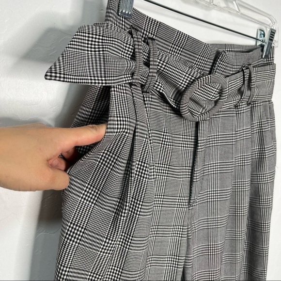 Zara Plaid Pleated High Waist Paperbag Pants Trouser Size XS - Picture 7 of 11